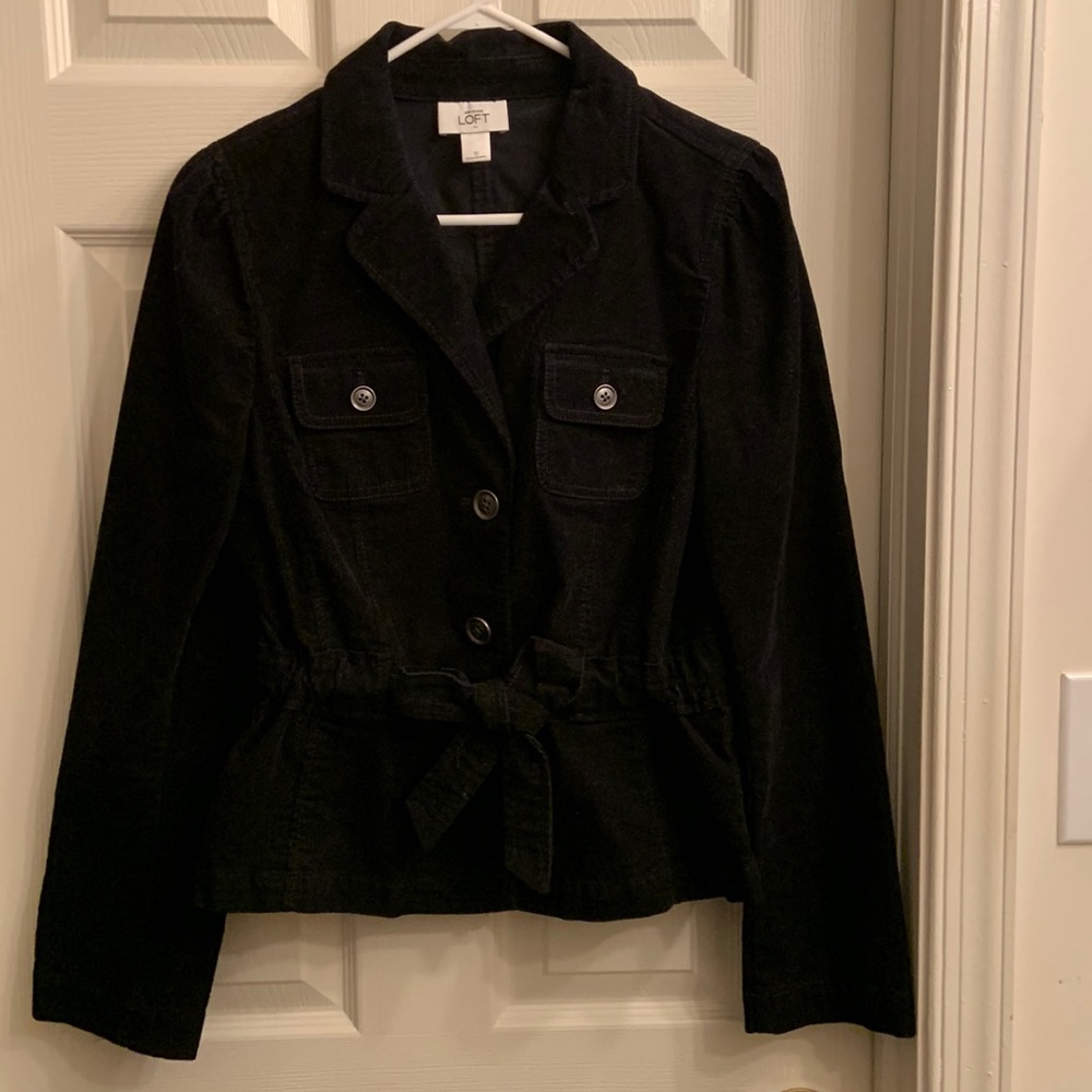Loft size 10 thin ribbed corduroy jacket with tie waist. EUC